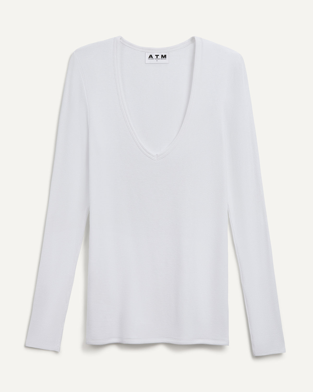 Modal Rib Long Sleeve V-Neck Tee - White