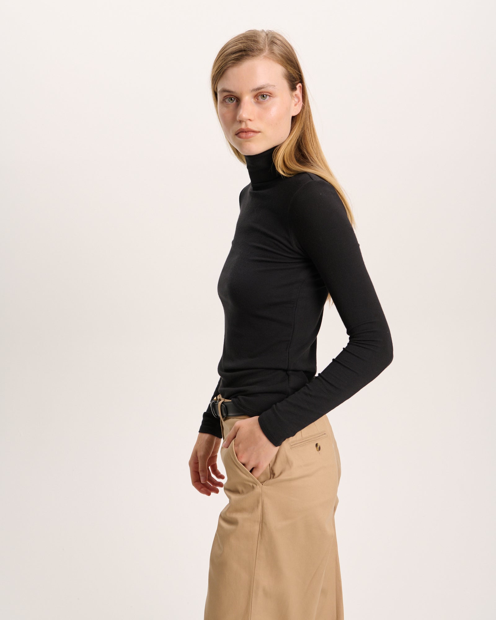 Modal Rib Turtleneck - Black