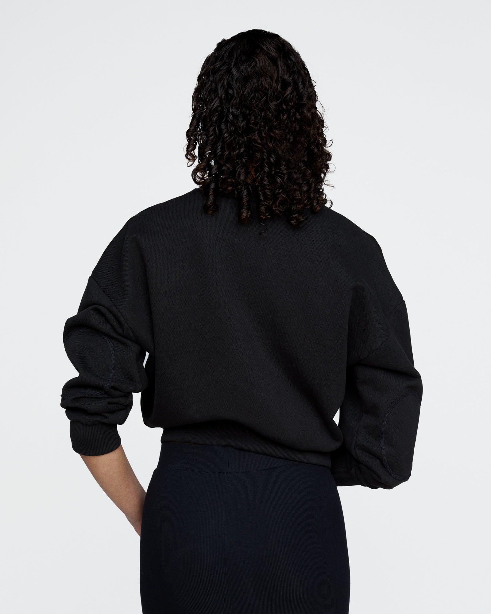 French Terry Cheer Crew Neck Sweatshirt - Black