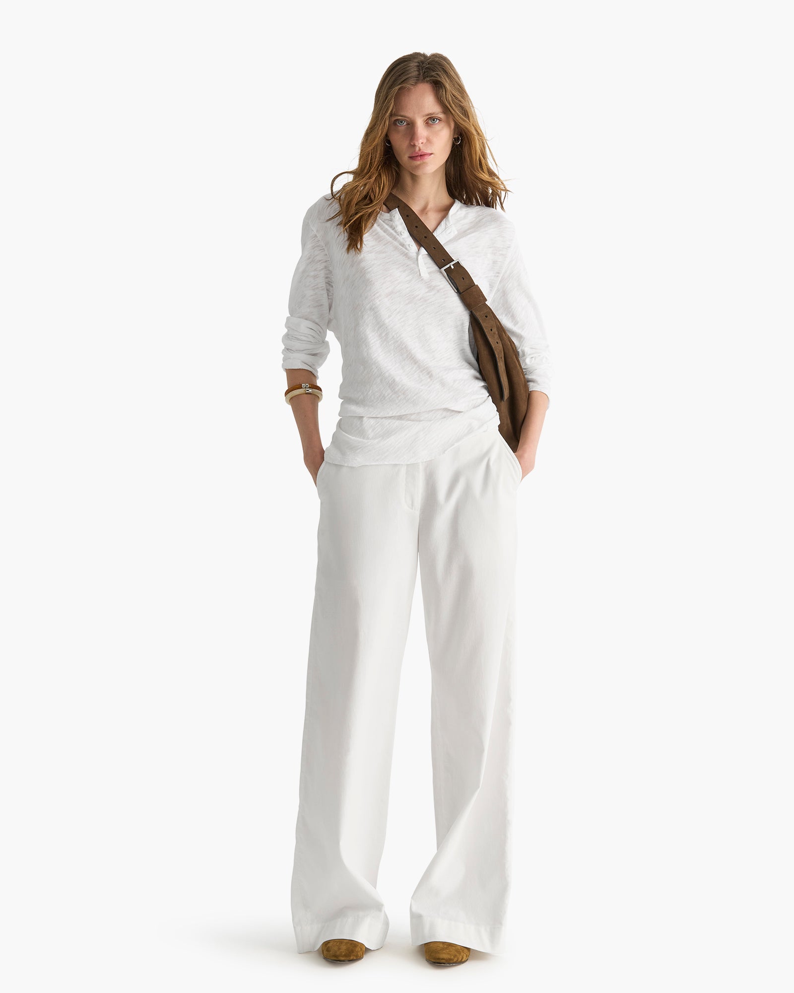 Slub Jersey Destroyed Wash Boyfriend Henley - White