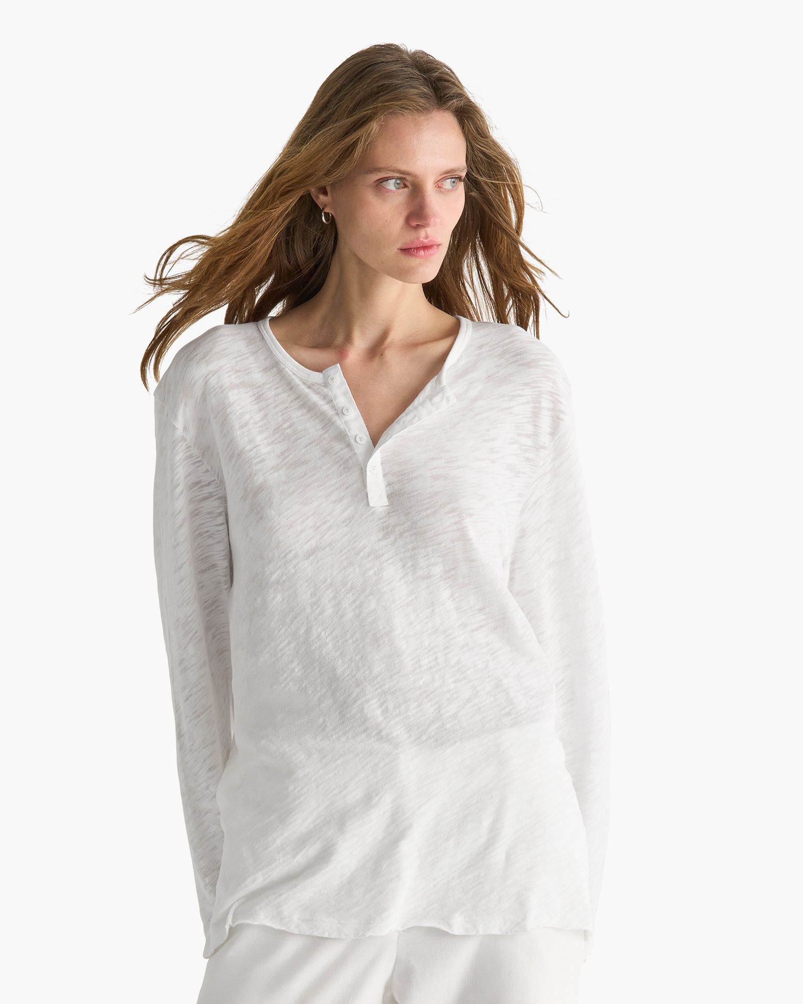Slub Jersey Destroyed Wash Boyfriend Henley - White
