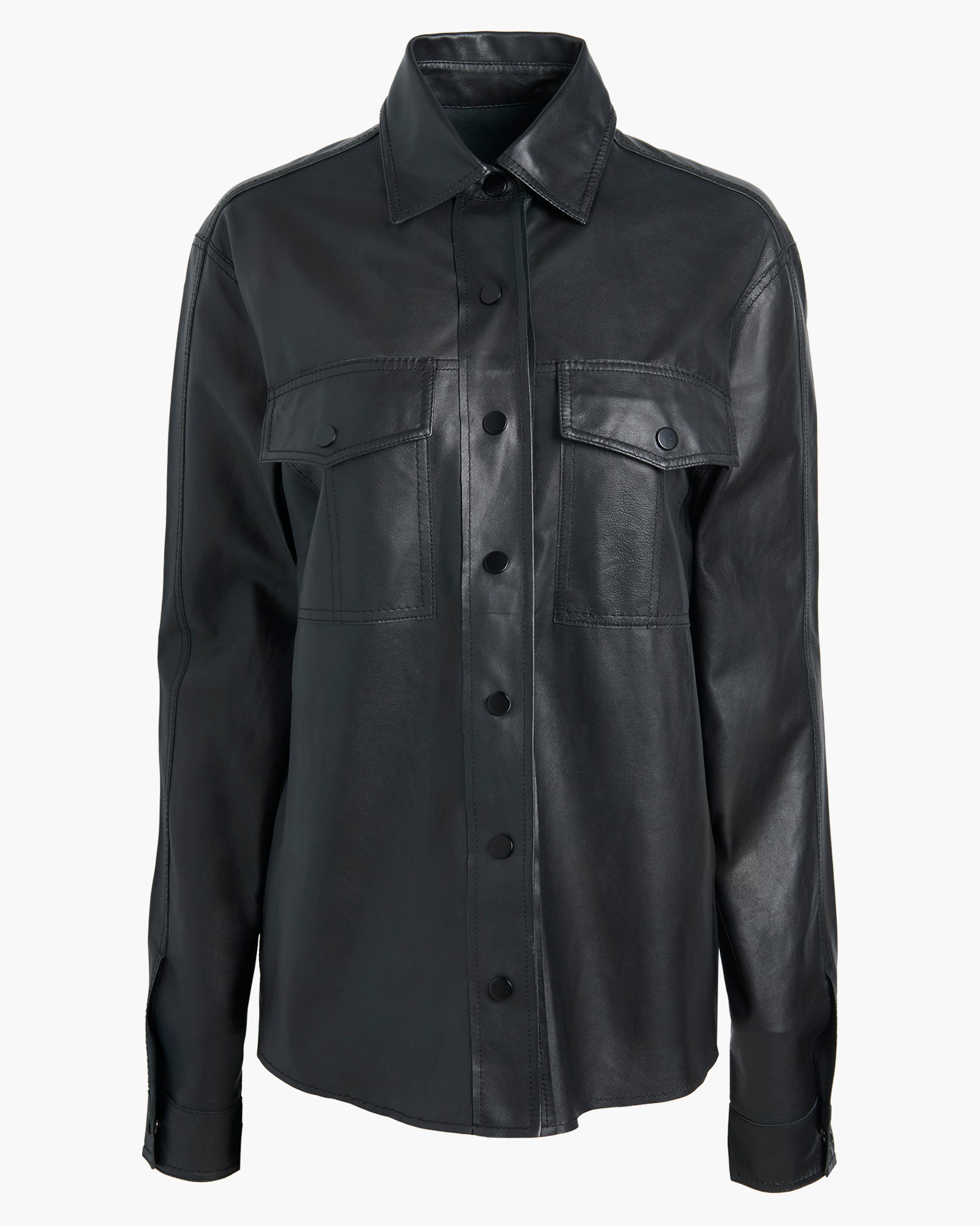 Leather Shirt Jacket - Black