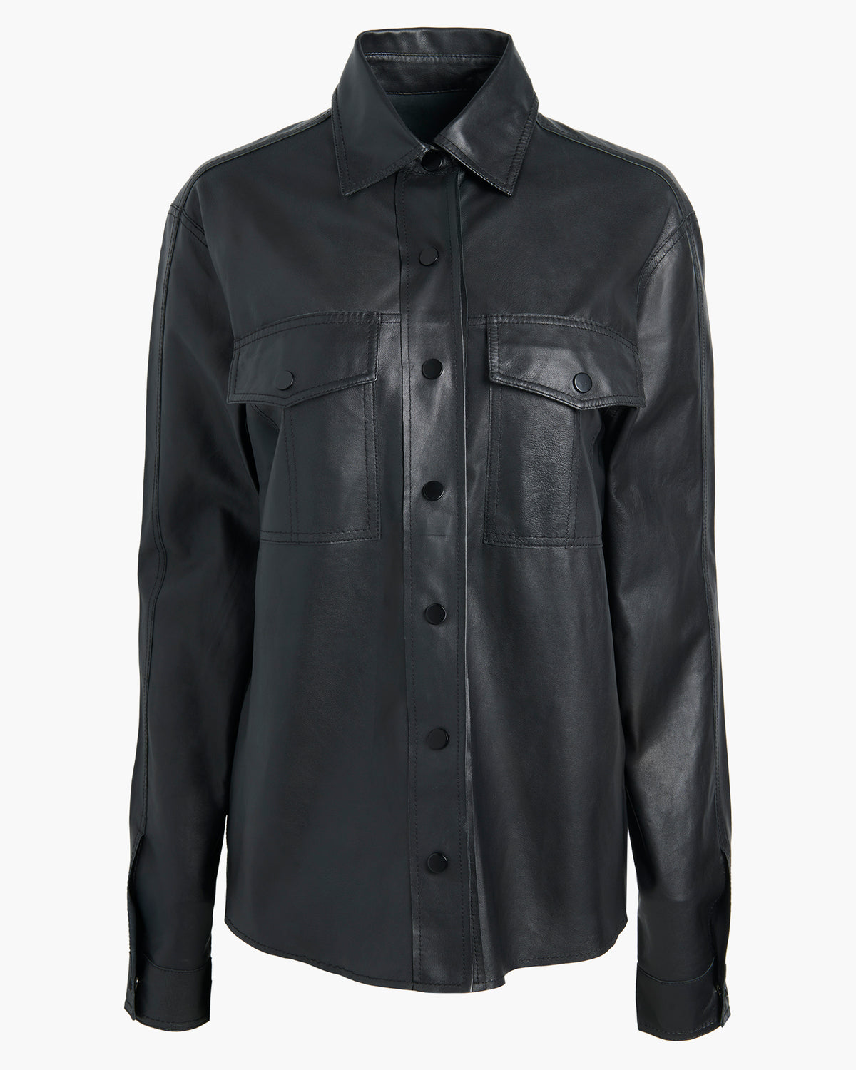 Leather Shirt Jacket - Black