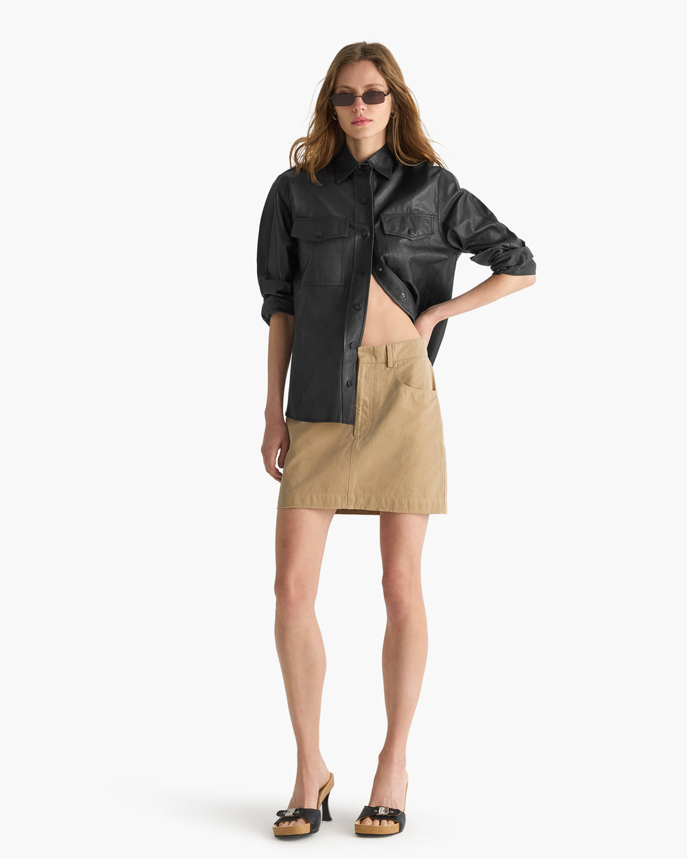 Leather Shirt Jacket - Black