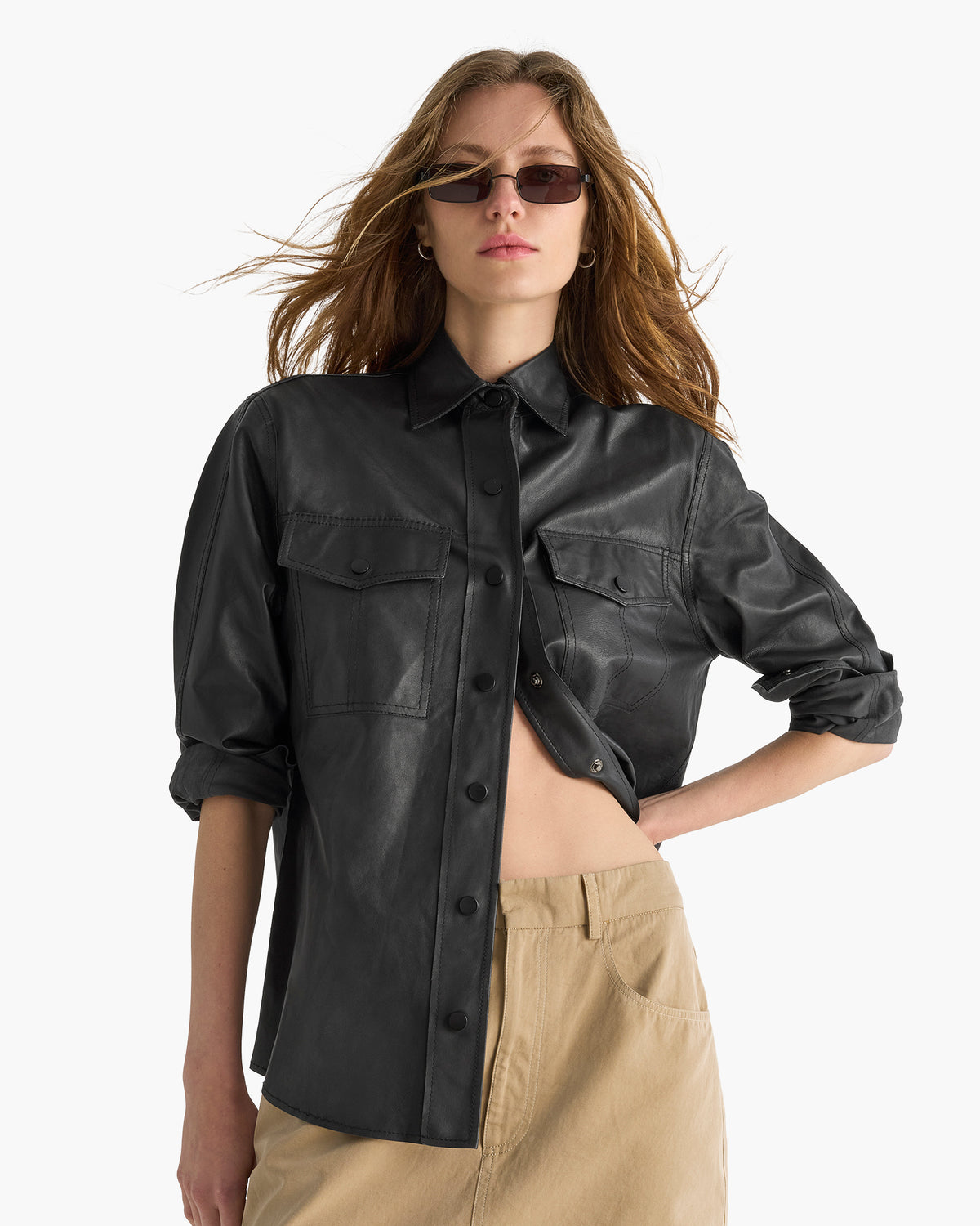 Leather Shirt Jacket - Black