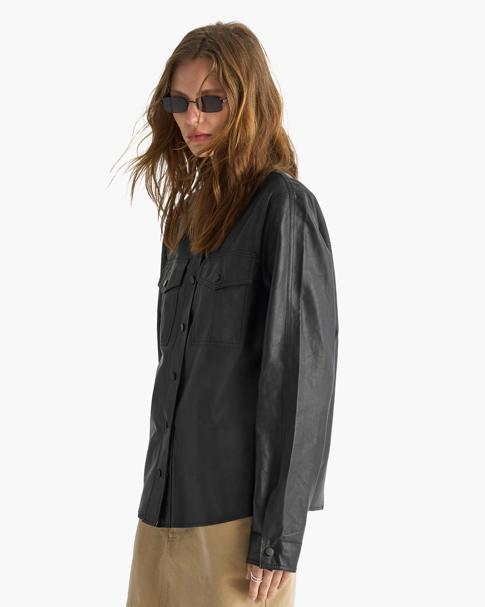 Leather Shirt Jacket - Black