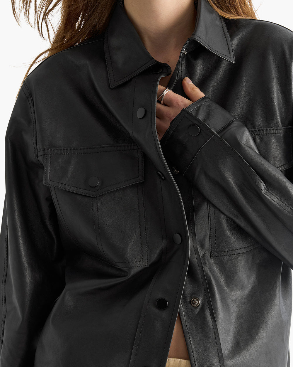 Leather Shirt Jacket - Black