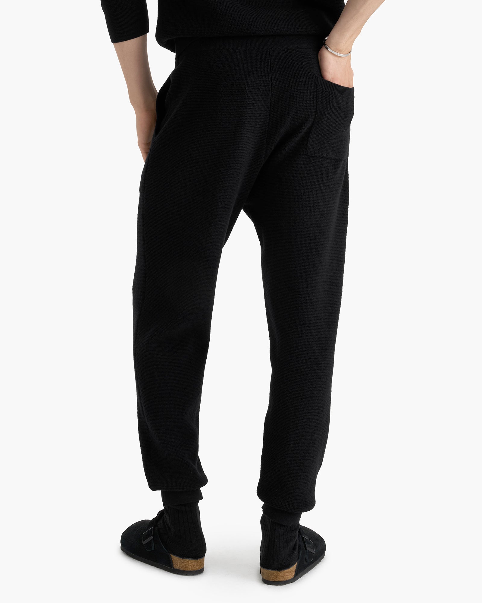 Cotton Cashmere Waffle Stitch Jogger - Black