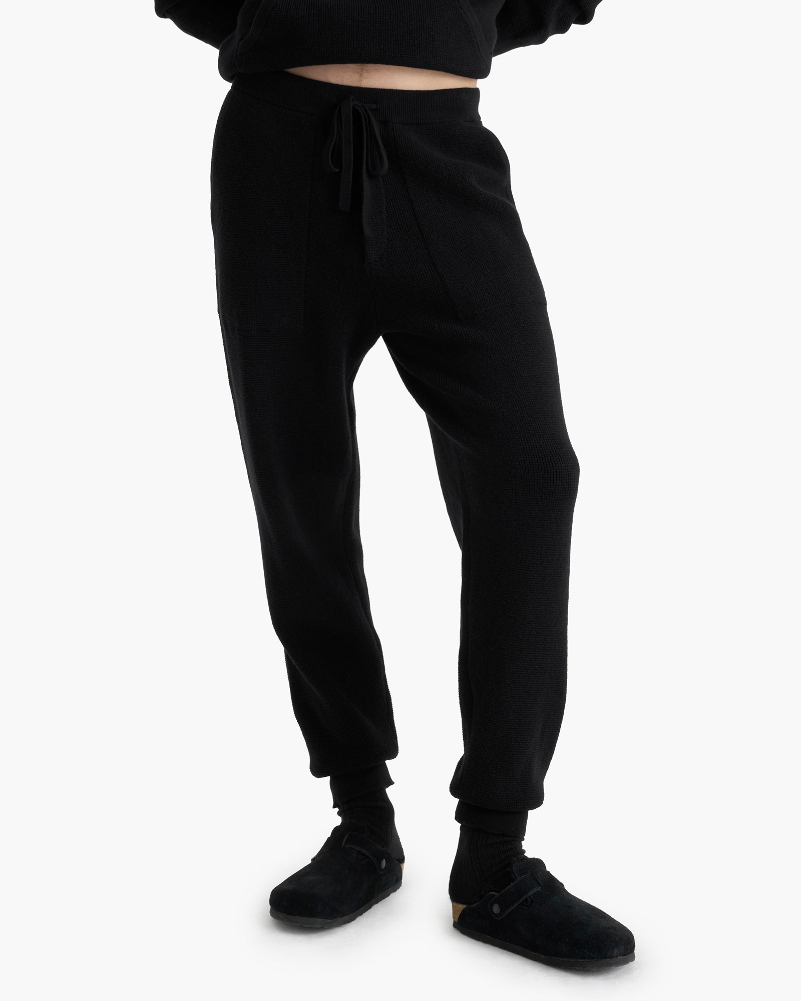 Cotton Cashmere Waffle Stitch Jogger - Black