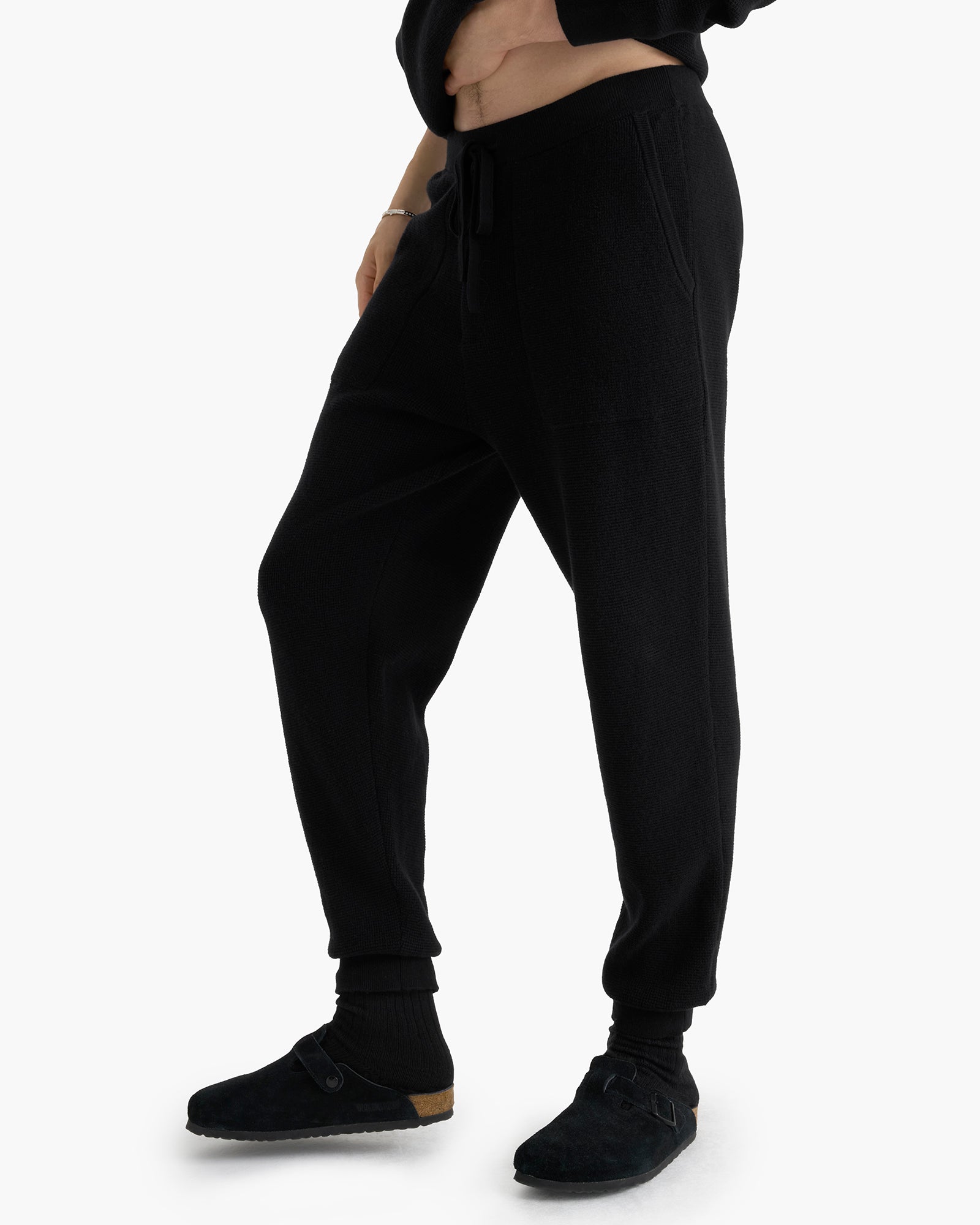 Cotton Cashmere Waffle Stitch Jogger - Black