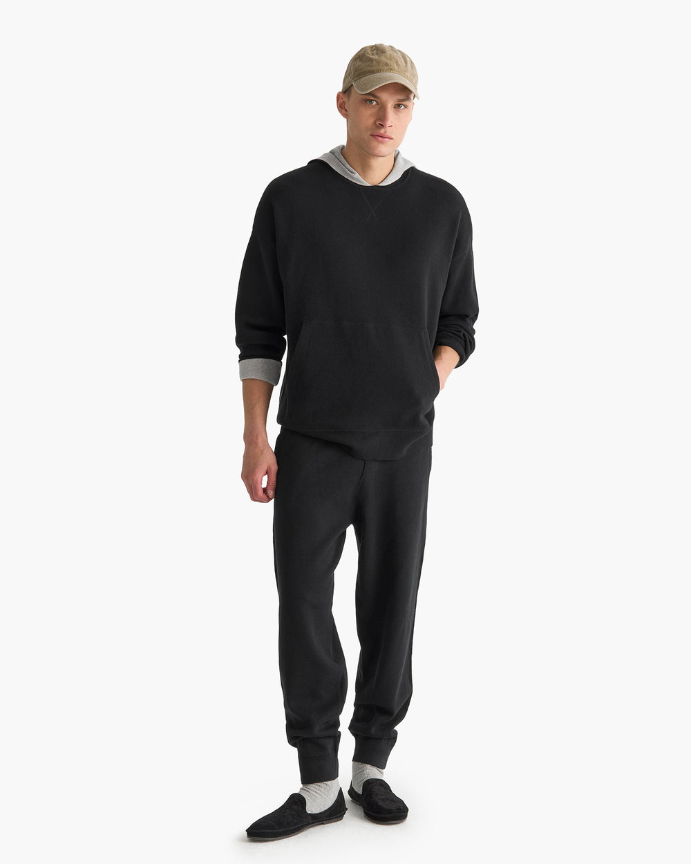 Cotton Cashmere Plaited Jogger - Black Silver