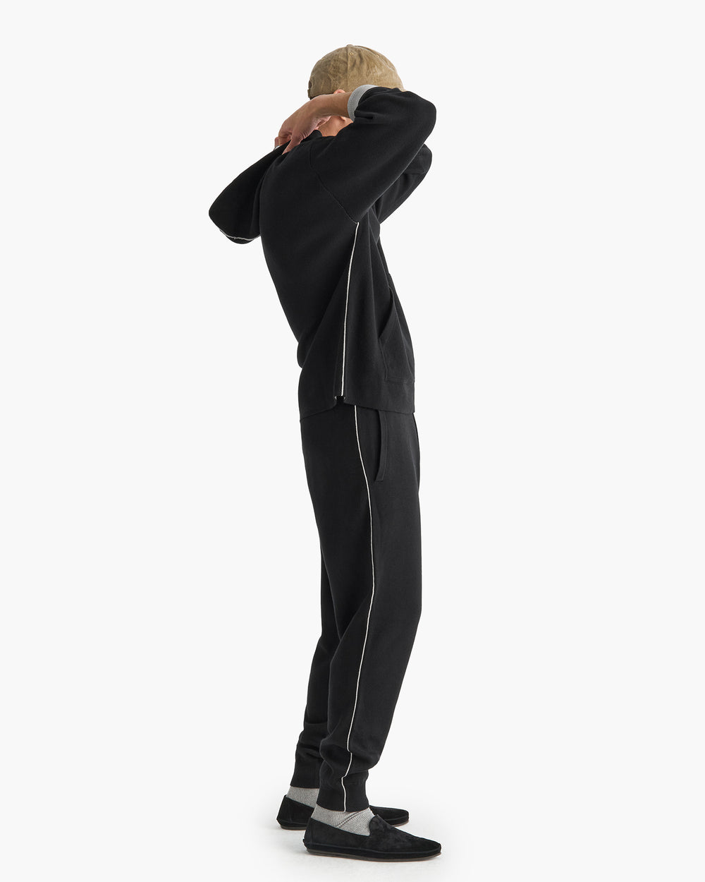 Cotton Cashmere Plaited Jogger - Black Silver