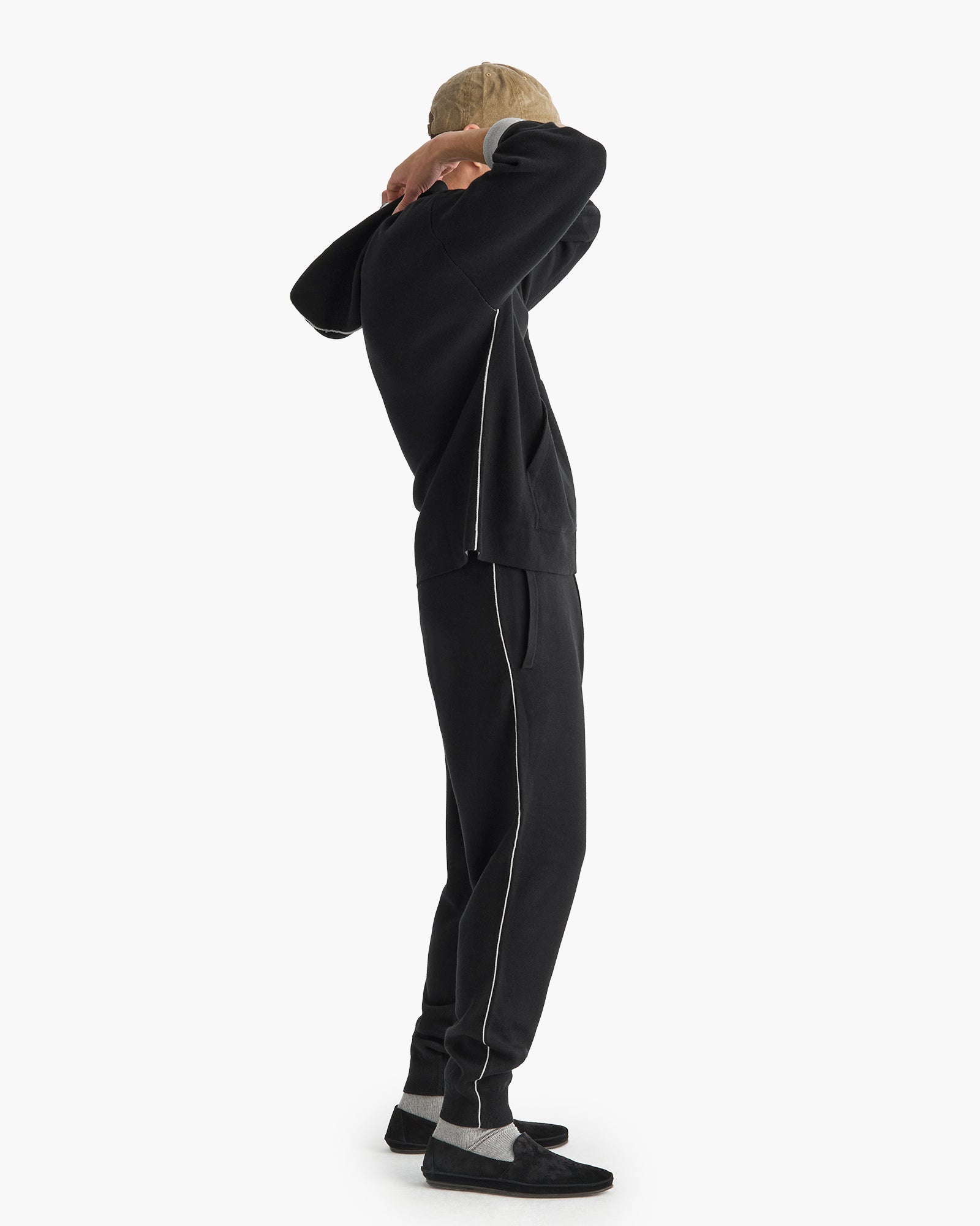 Cotton Cashmere Plaited Jogger - Black Silver