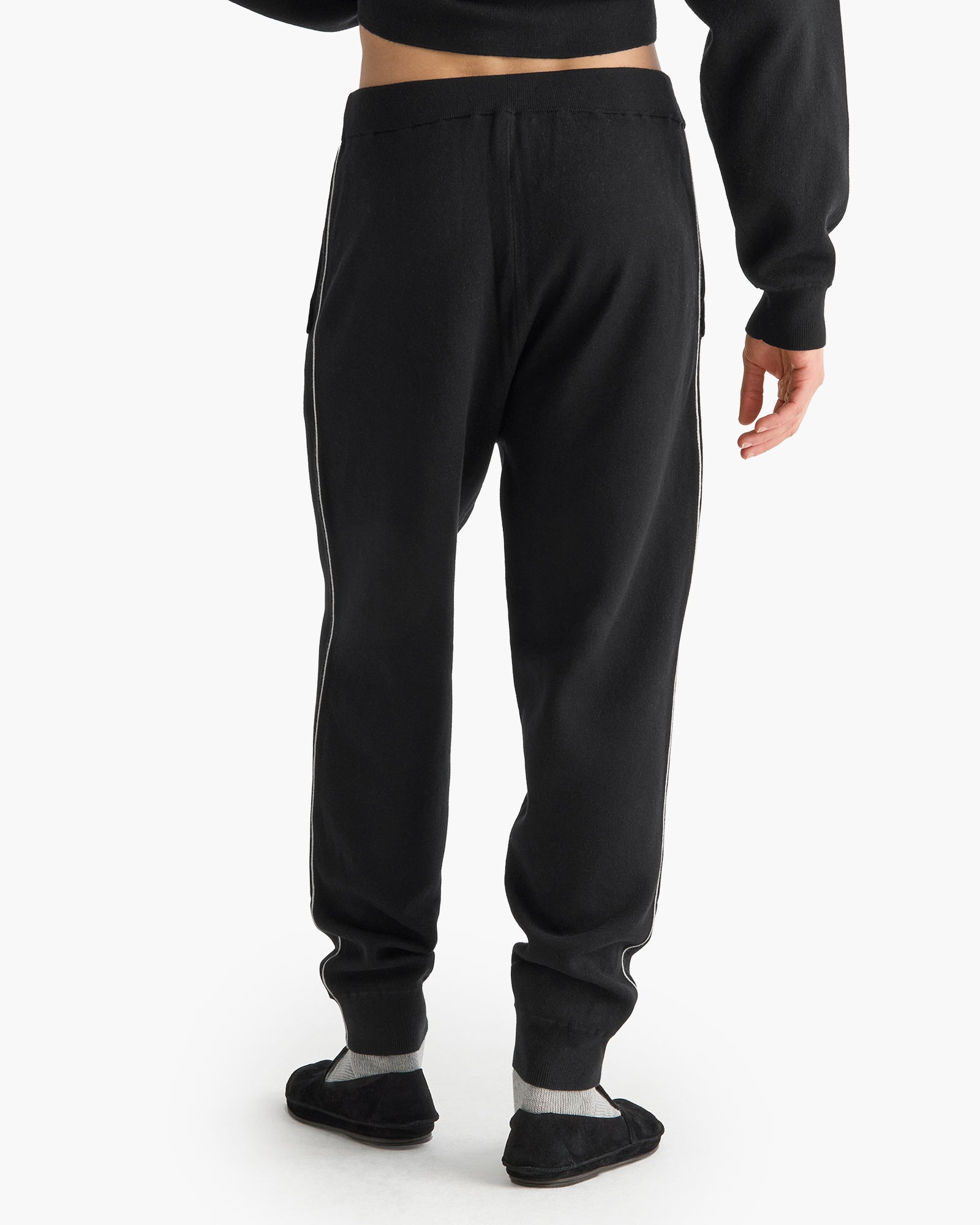 Cotton Cashmere Plaited Jogger - Black Silver