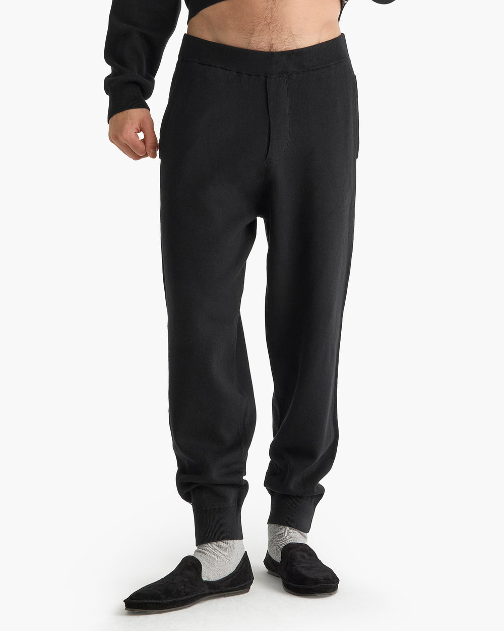 Cotton Cashmere Plaited Jogger - Black Silver