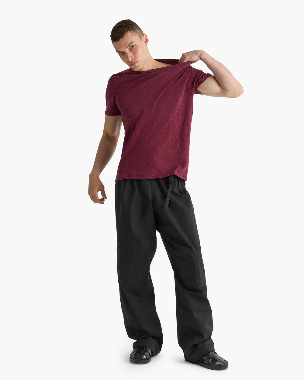 Slub Jersey Crew Neck Tee - Wine