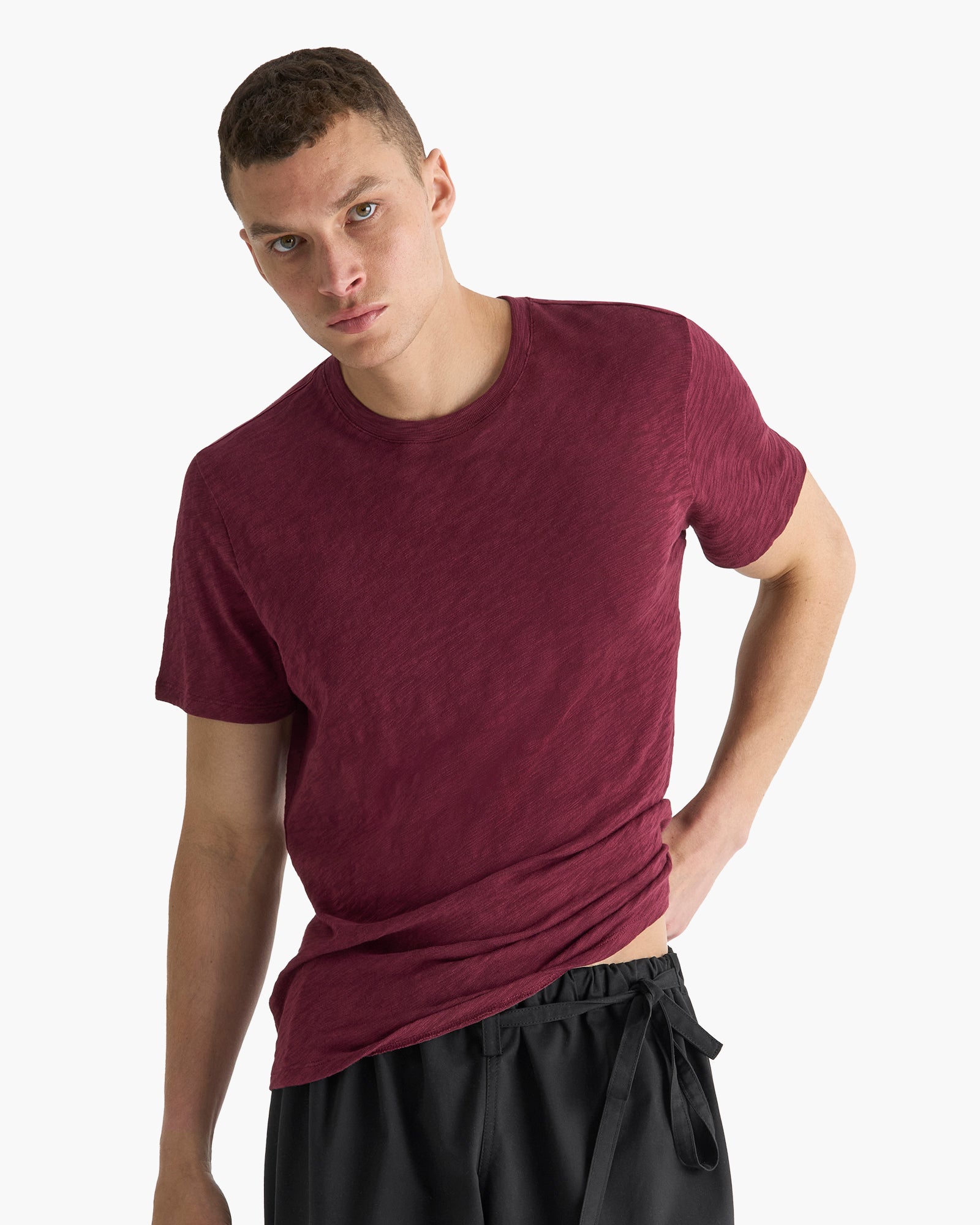 Slub Jersey Crew Neck Tee - Wine