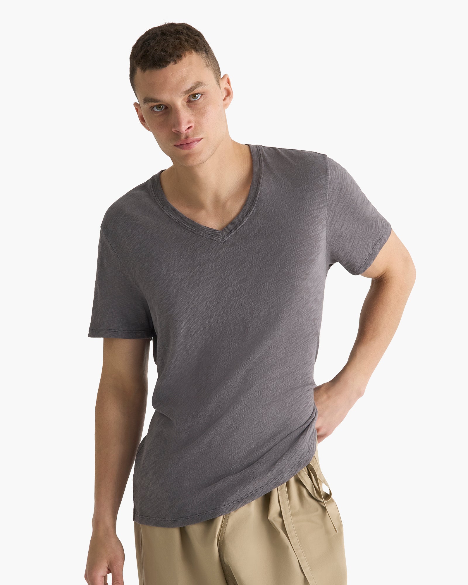 Slub Jersey Chroma Wash V-Neck Tee - Onyx