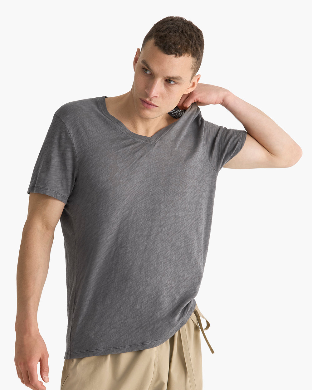 Slub Jersey Chroma Wash V-Neck Tee - Onyx