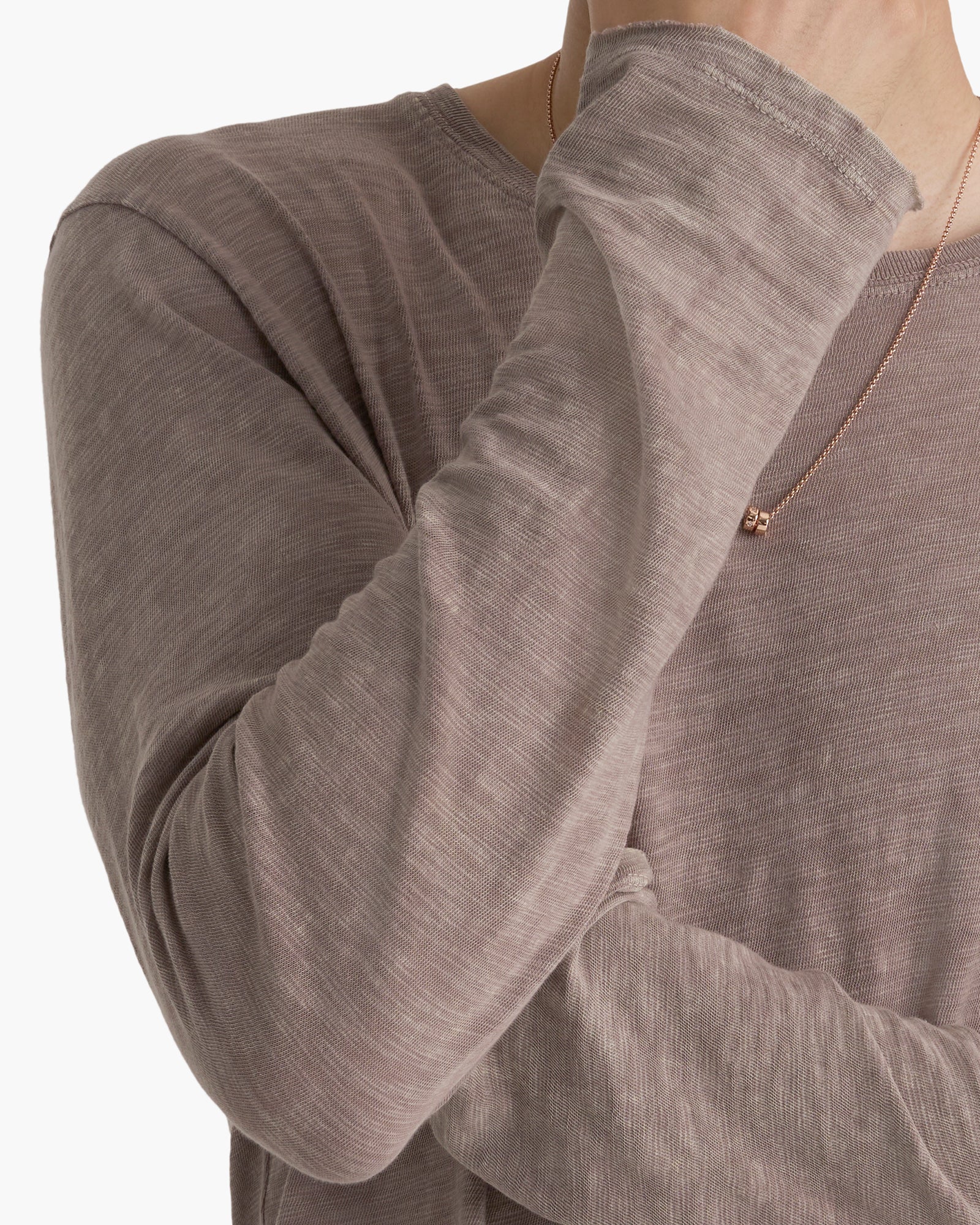 Slub Jersey Long Sleeve Destroyed Wash Tee - Faded Mocha
