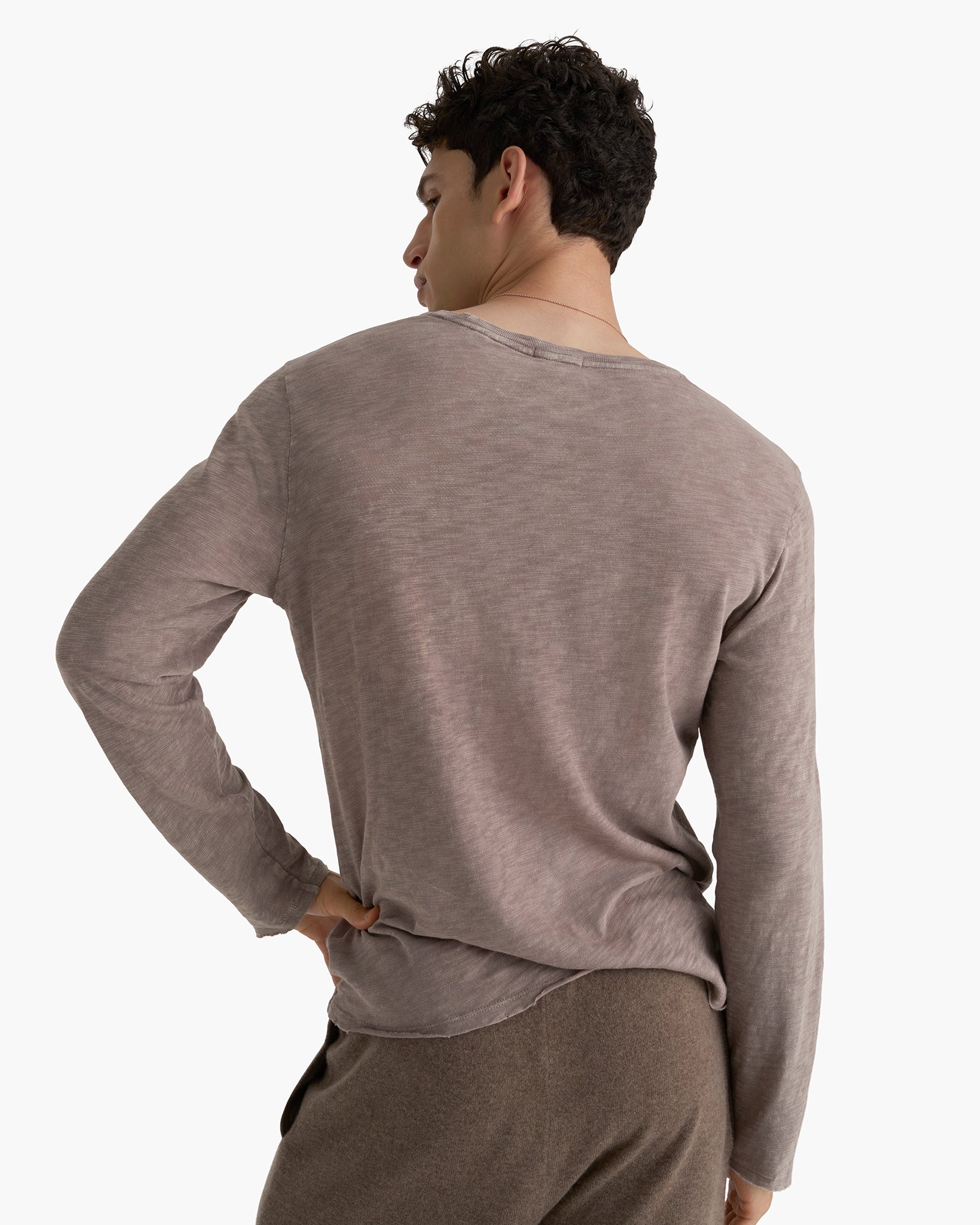 Slub Jersey Long Sleeve Destroyed Wash Tee - Faded Mocha