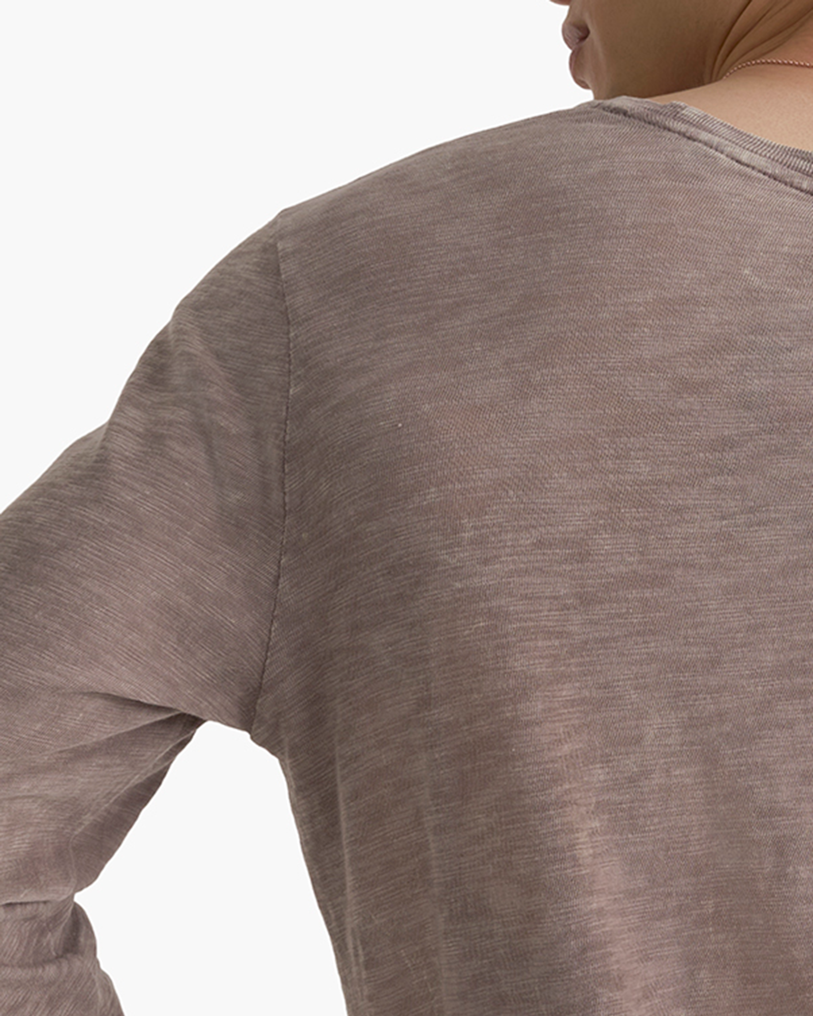 Slub Jersey Long Sleeve Destroyed Wash Tee - Faded Mocha