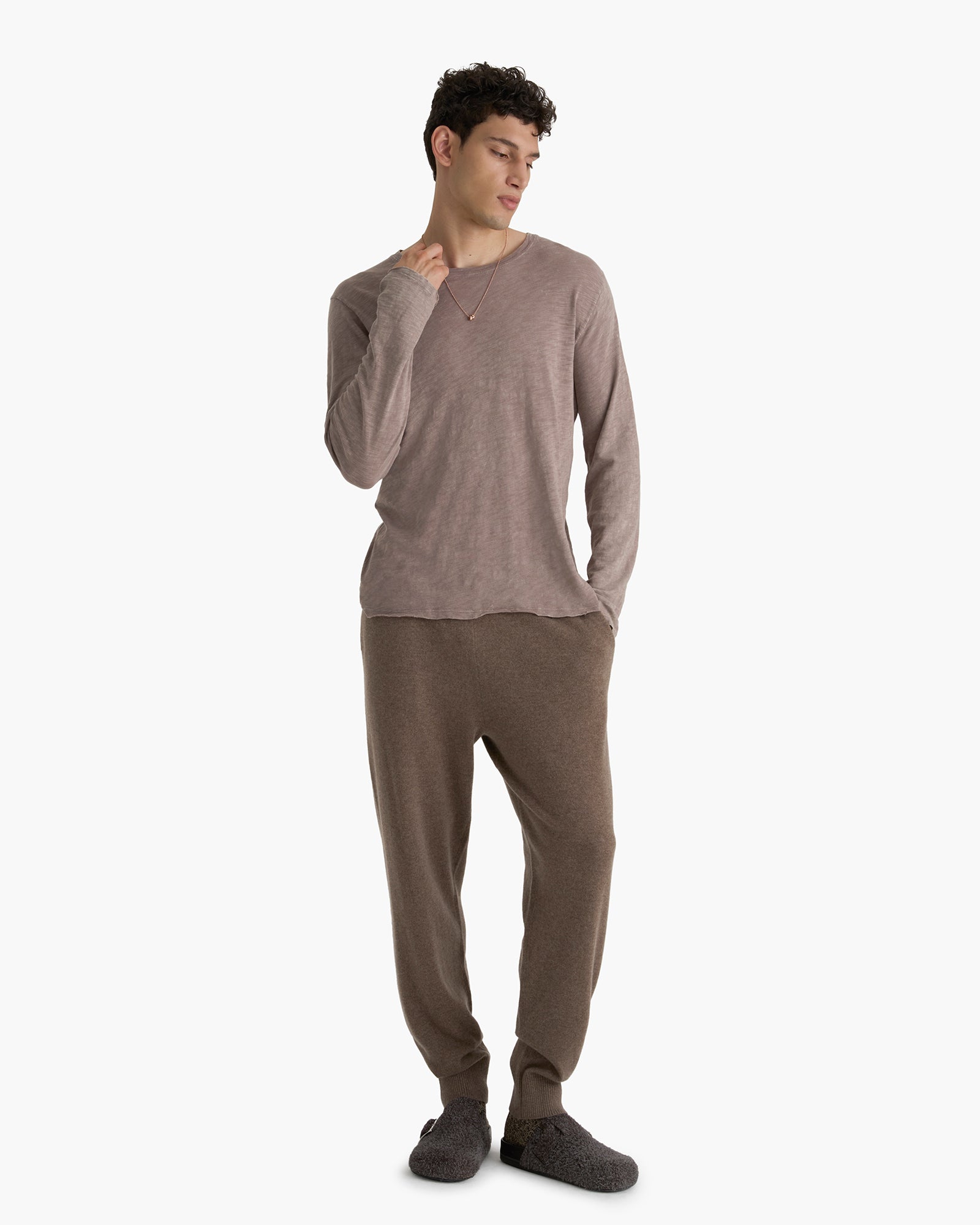 Slub Jersey Long Sleeve Destroyed Wash Tee - Faded Mocha
