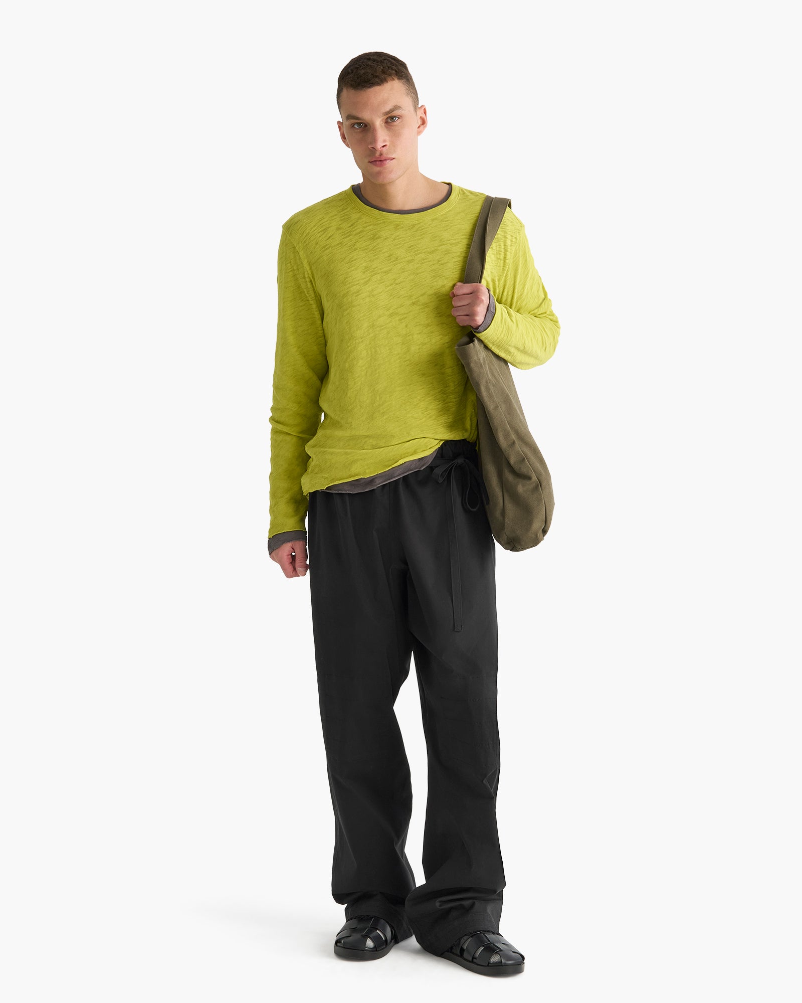 Slub Jersey Long Sleeve Destroyed Wash Tee - Citrus Leaf