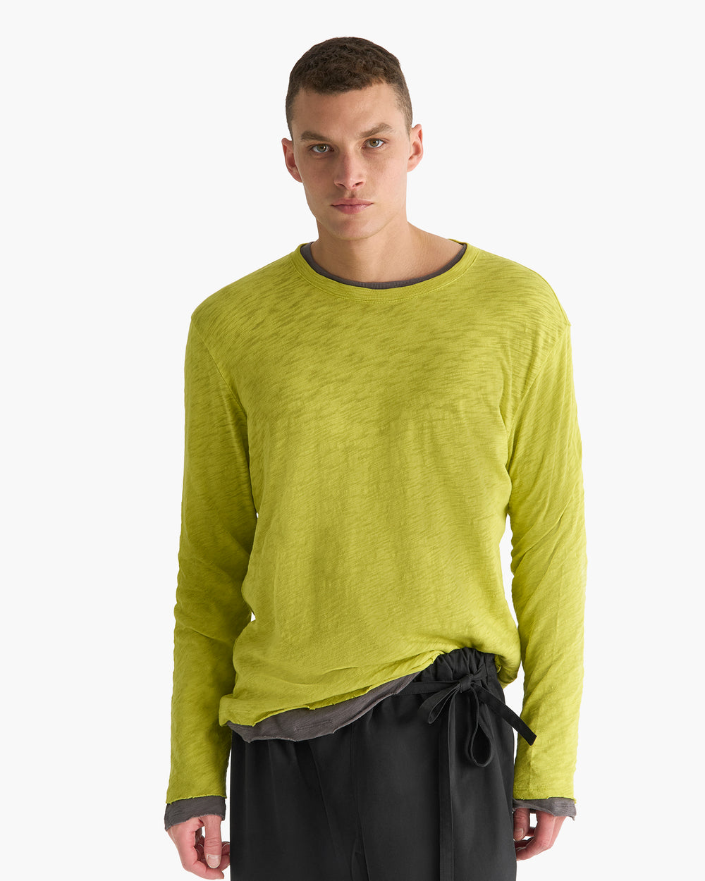 Slub Jersey Long Sleeve Destroyed Wash Tee - Citrus Leaf