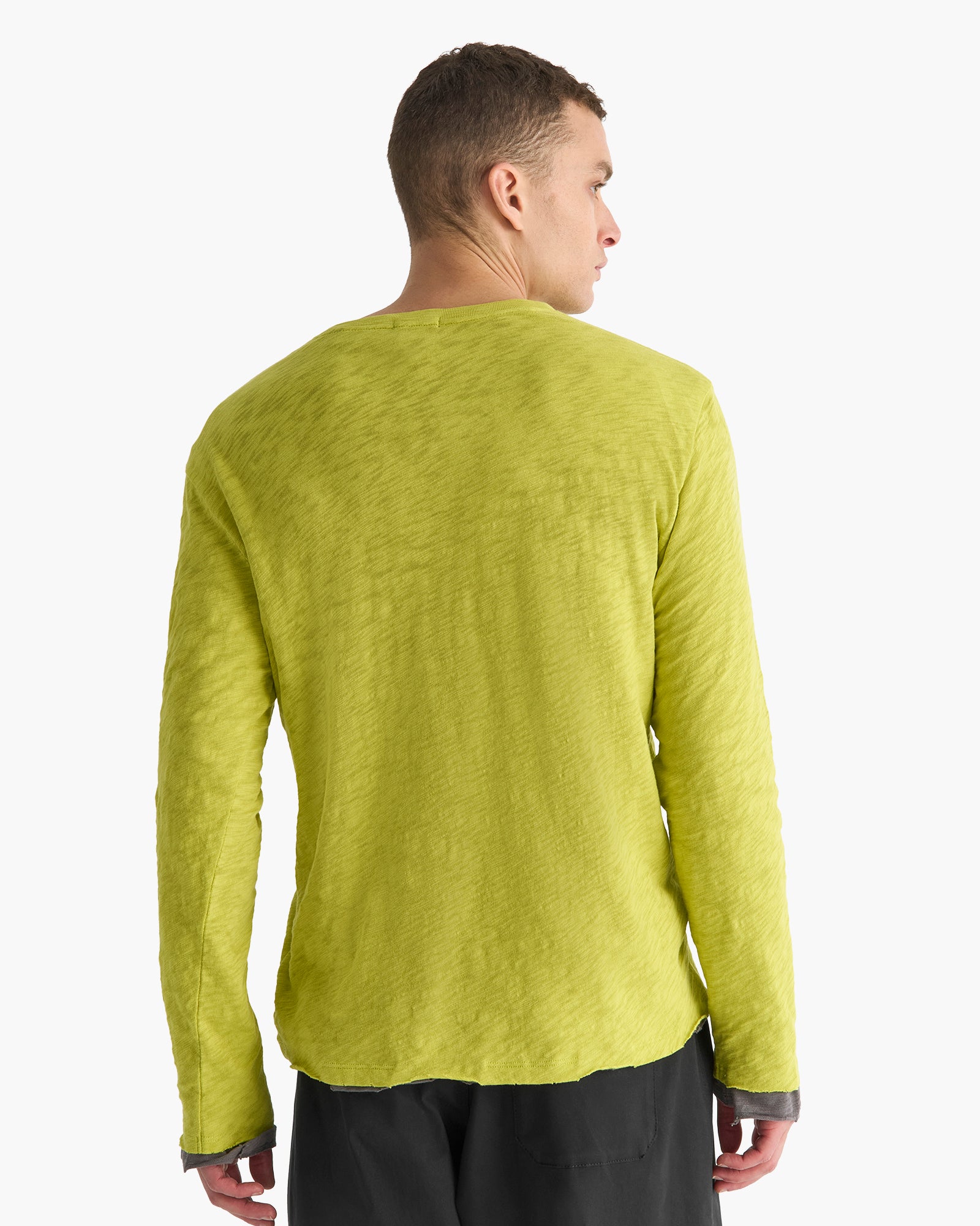 Slub Jersey Long Sleeve Destroyed Wash Tee - Citrus Leaf