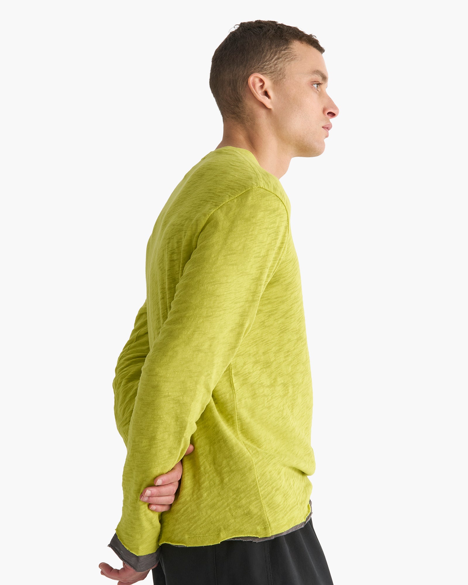 Slub Jersey Long Sleeve Destroyed Wash Tee - Citrus Leaf