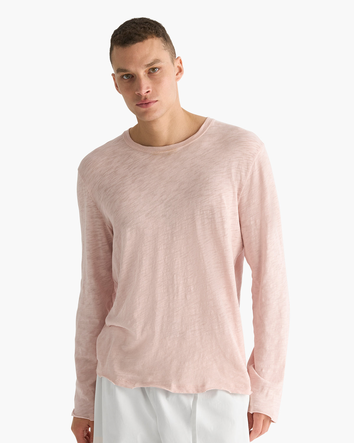 Slub Jersey Long Sleeve Destroyed Wash Tee - Faded Rose