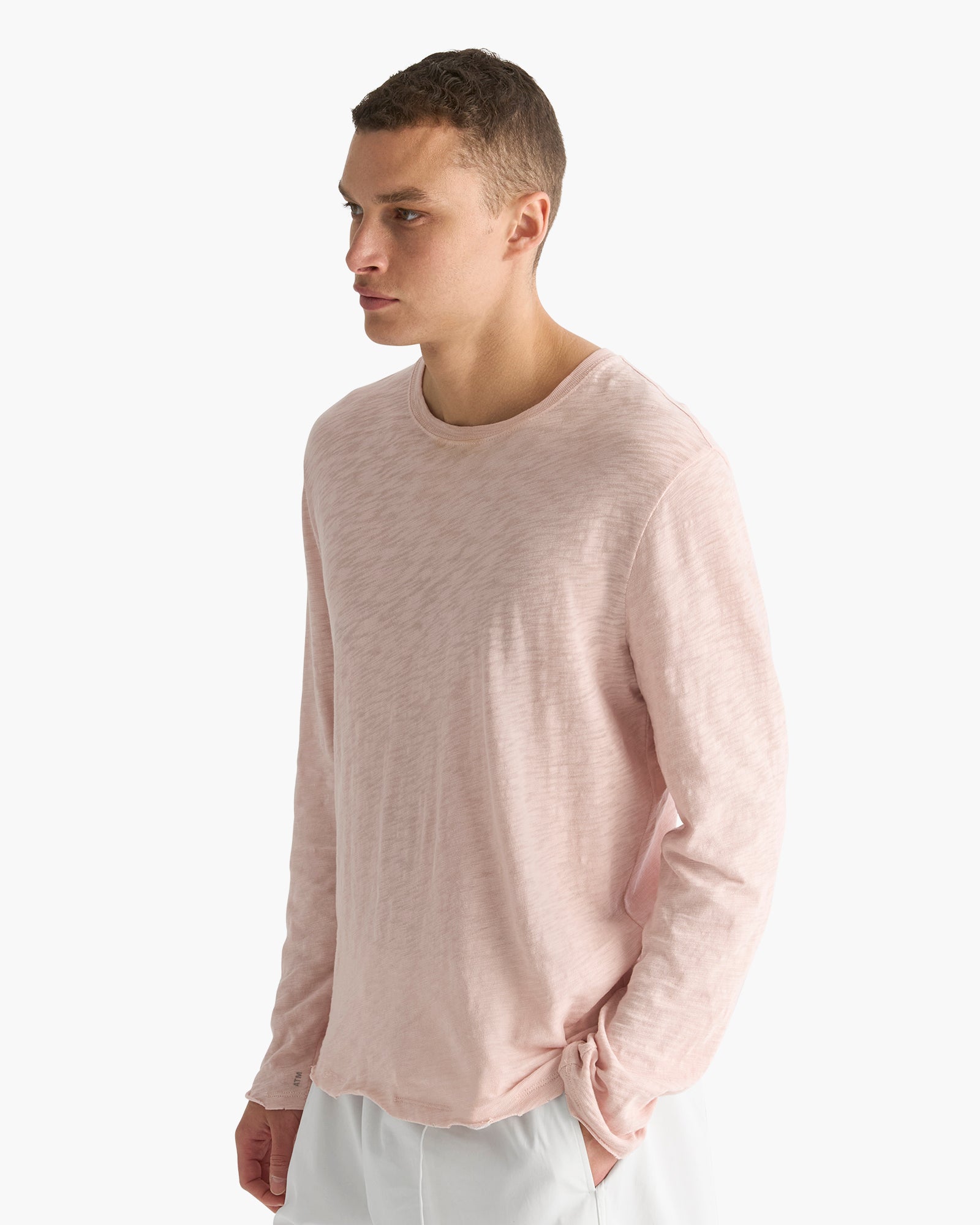 Slub Jersey Long Sleeve Destroyed Wash Tee - Faded Rose