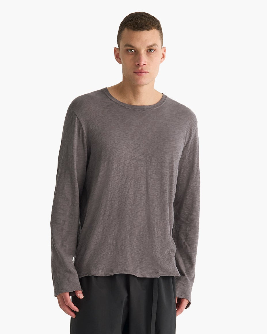 Slub Jersey Long Sleeve Destroyed Wash Tee - Onyx