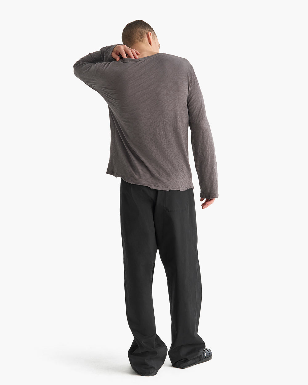 Slub Jersey Long Sleeve Destroyed Wash Tee - Onyx