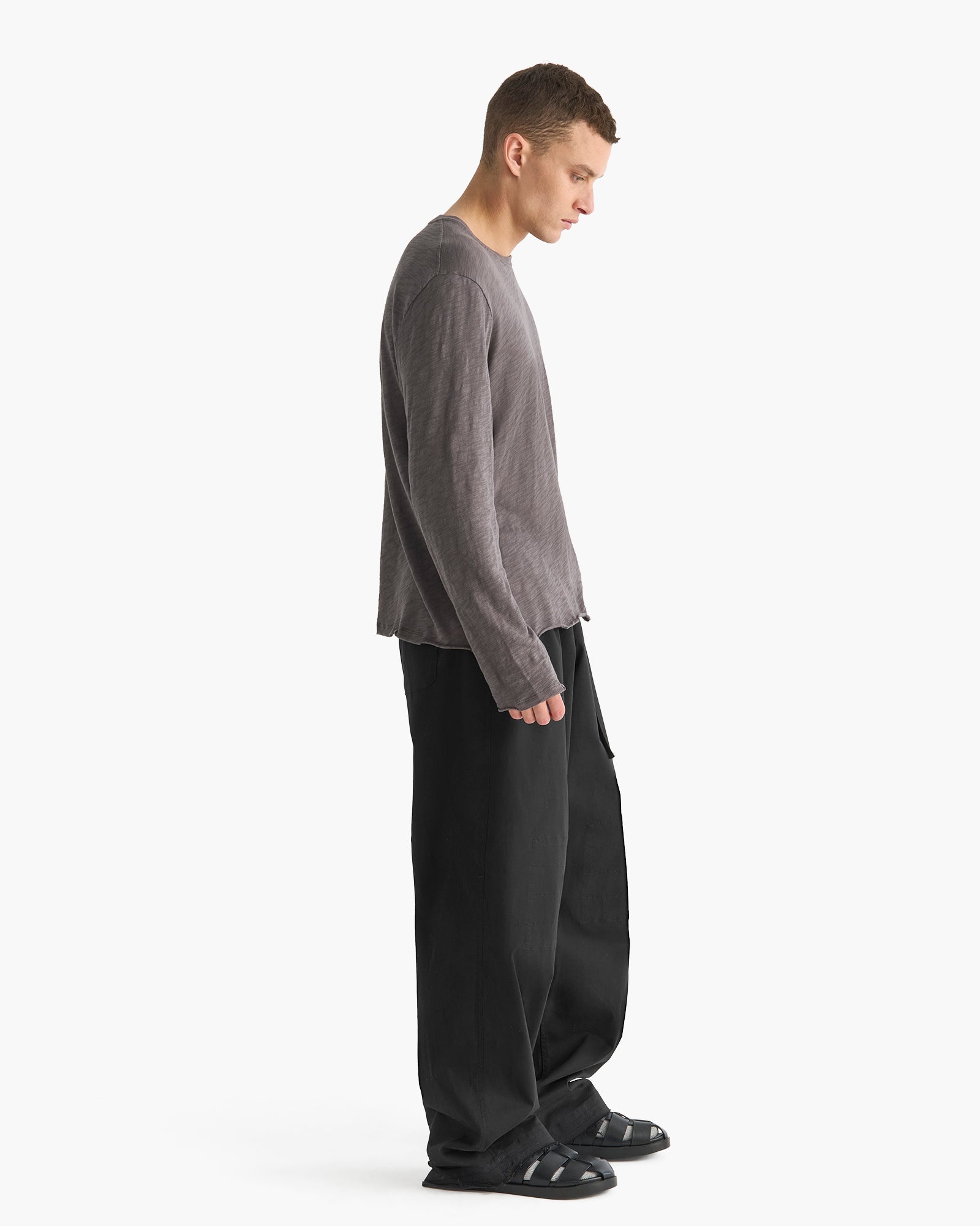 Slub Jersey Long Sleeve Destroyed Wash Tee - Onyx