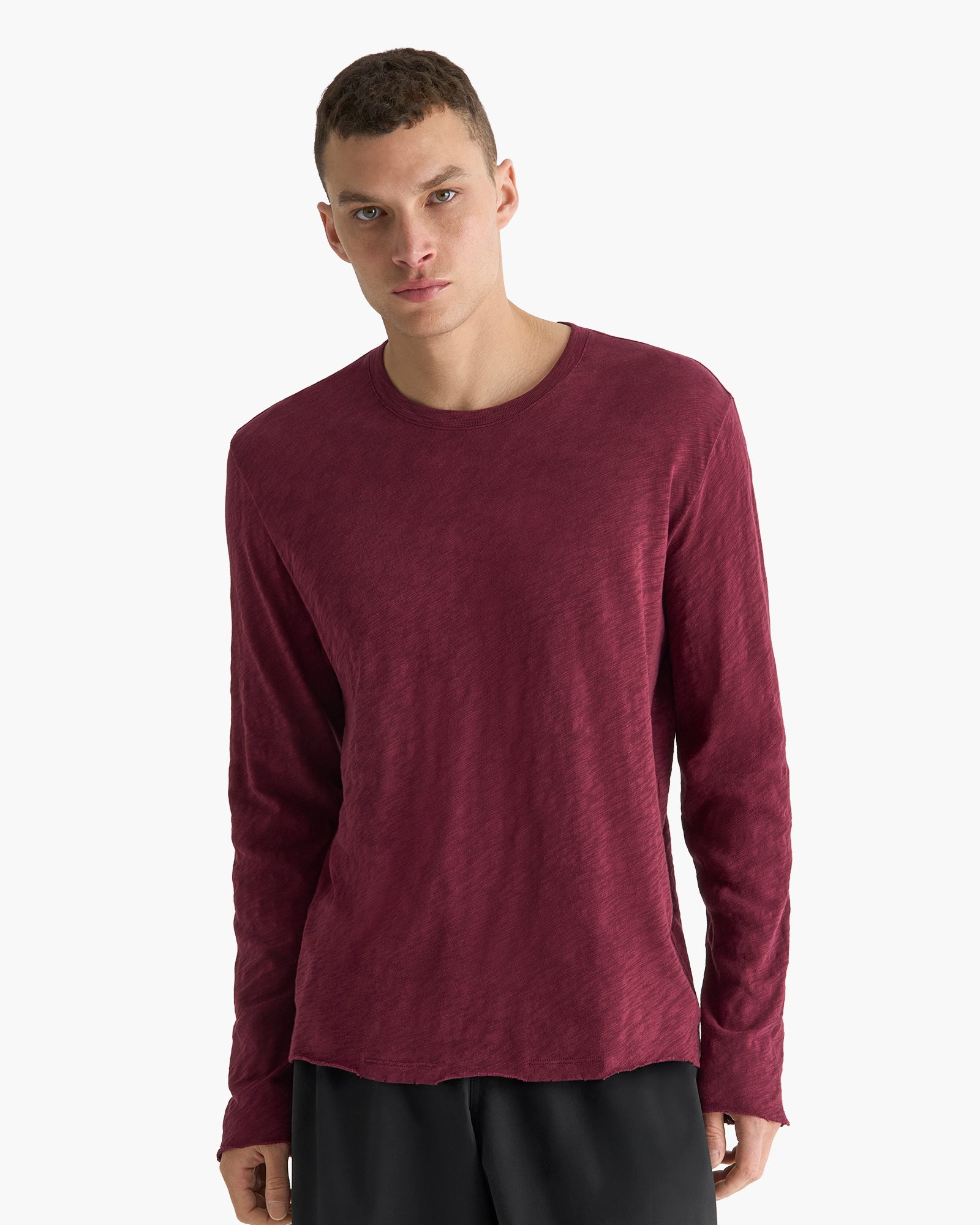 Slub Jersey Long Sleeve Destroyed Wash Tee - Wine