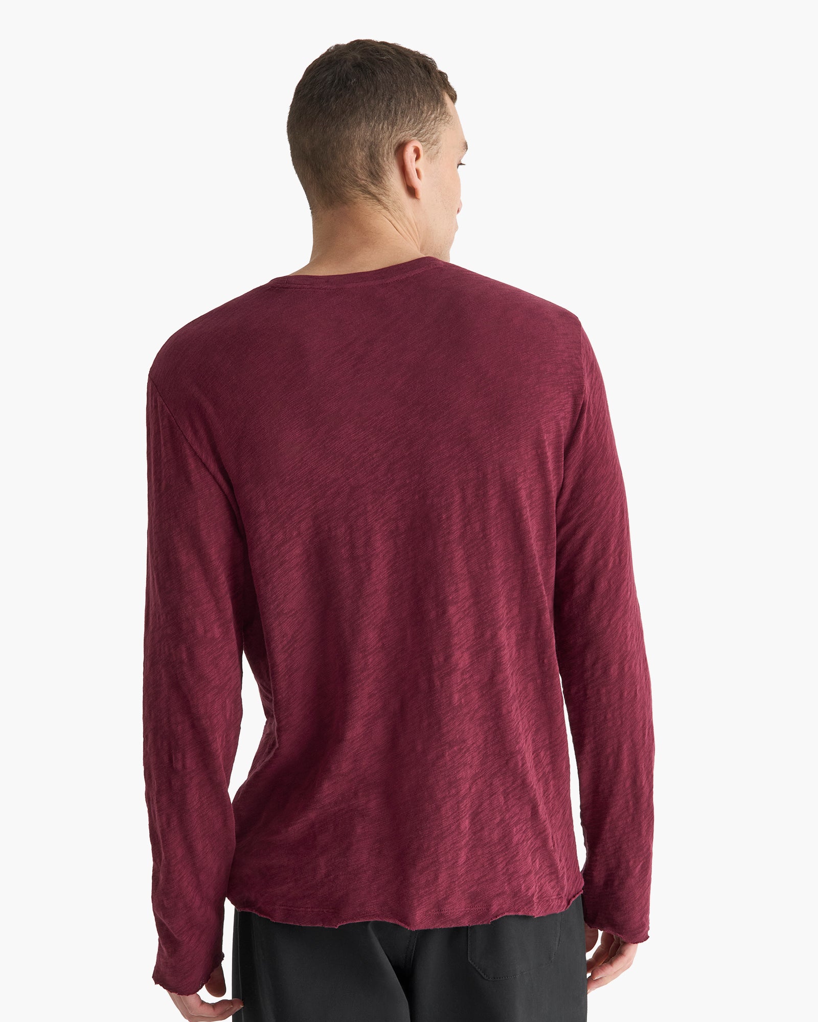 Slub Jersey Long Sleeve Destroyed Wash Tee - Wine