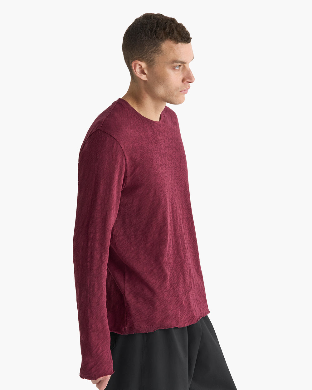 Slub Jersey Long Sleeve Destroyed Wash Tee - Wine