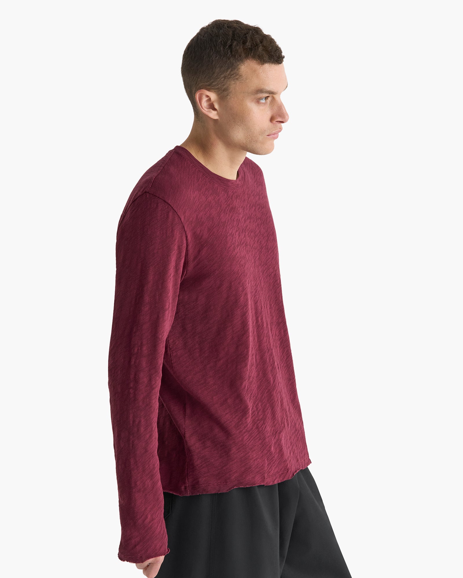 Slub Jersey Long Sleeve Destroyed Wash Tee - Wine
