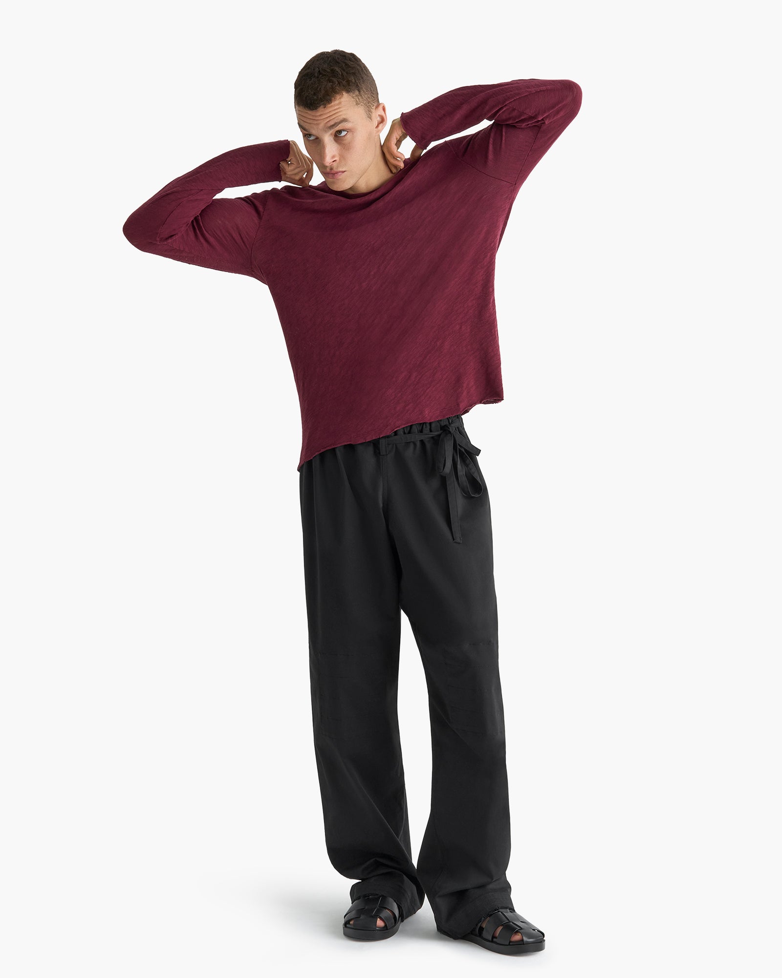 Slub Jersey Long Sleeve Destroyed Wash Tee - Wine