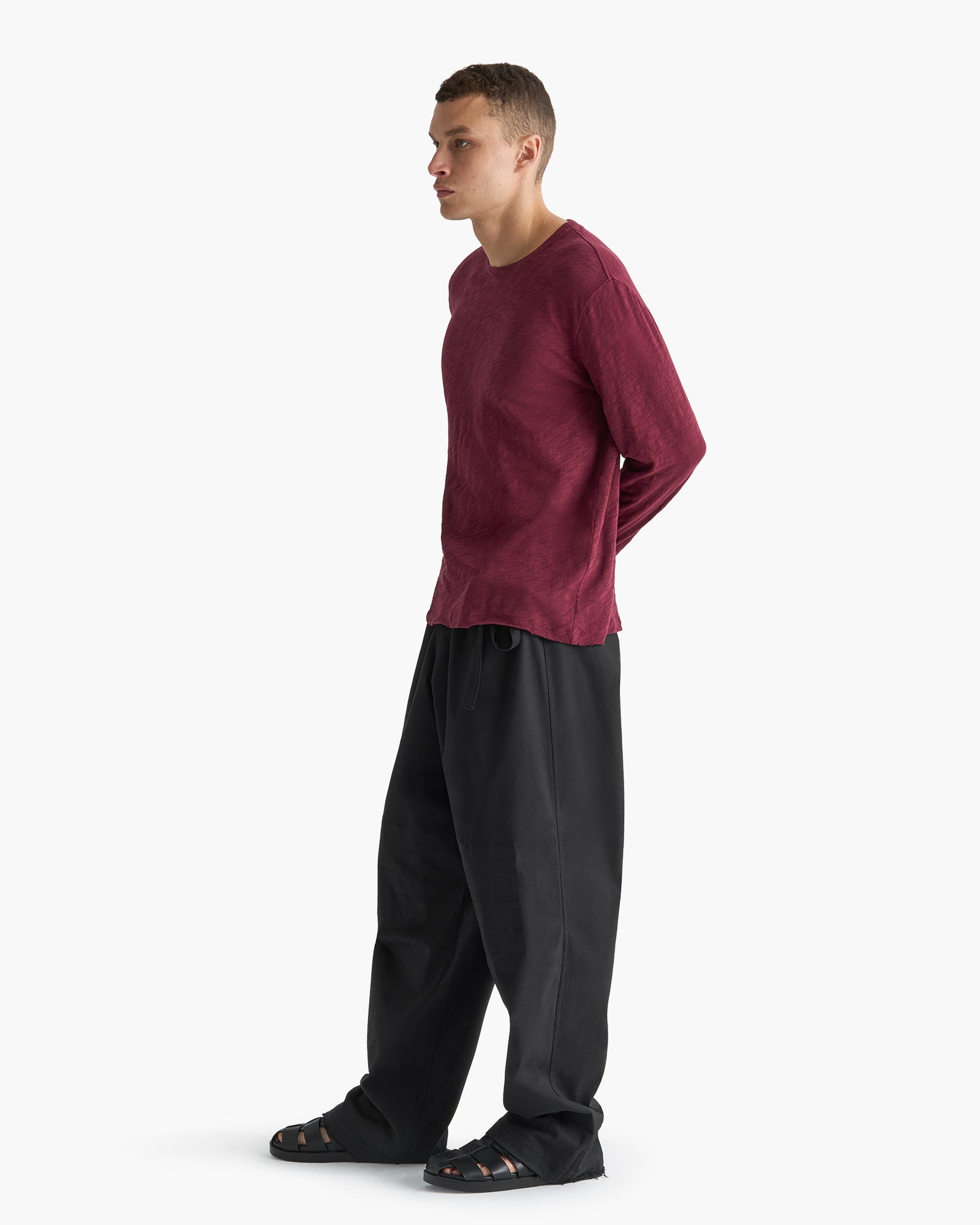 Slub Jersey Long Sleeve Destroyed Wash Tee - Wine