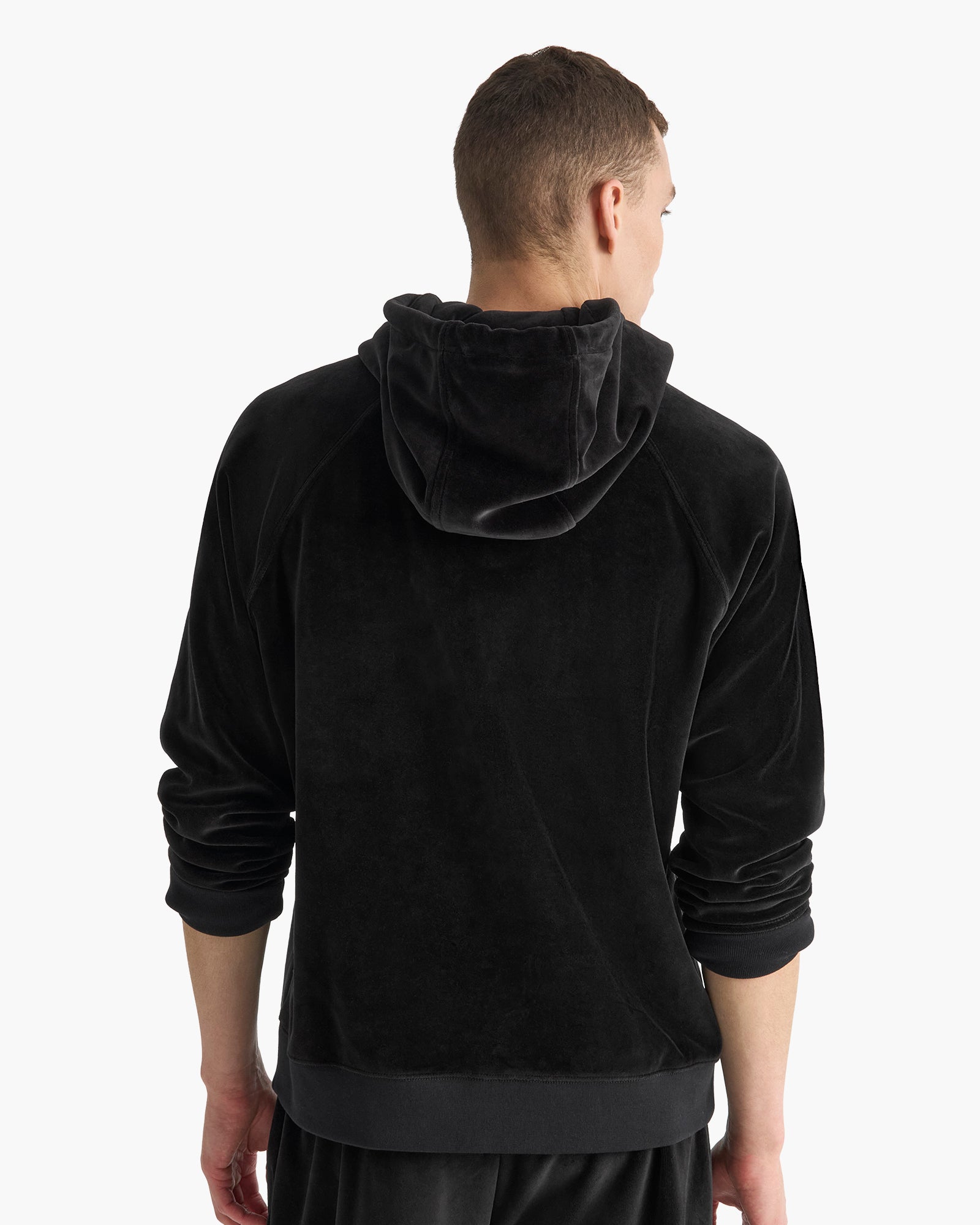 Velour Raglan Pullover Hoodie - Black