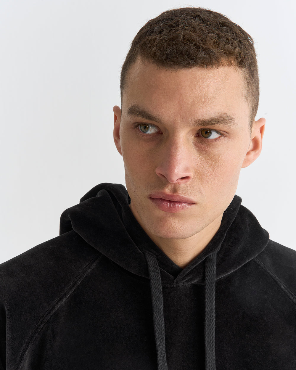 Velour Raglan Pullover Hoodie - Black