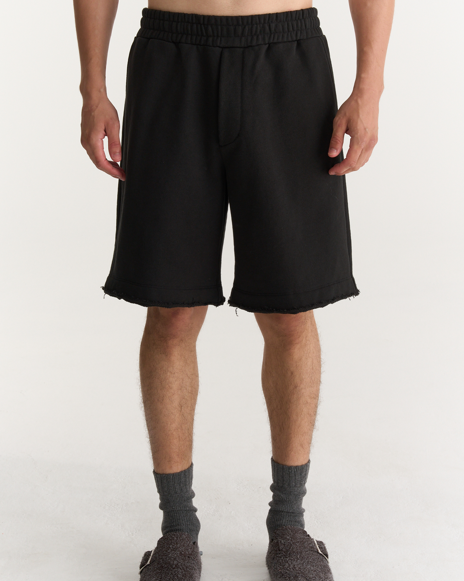 French Terry Pull-On Shorts - Black