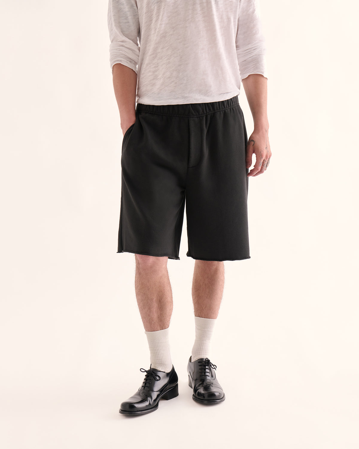 French Terry Pull-On Shorts - Black