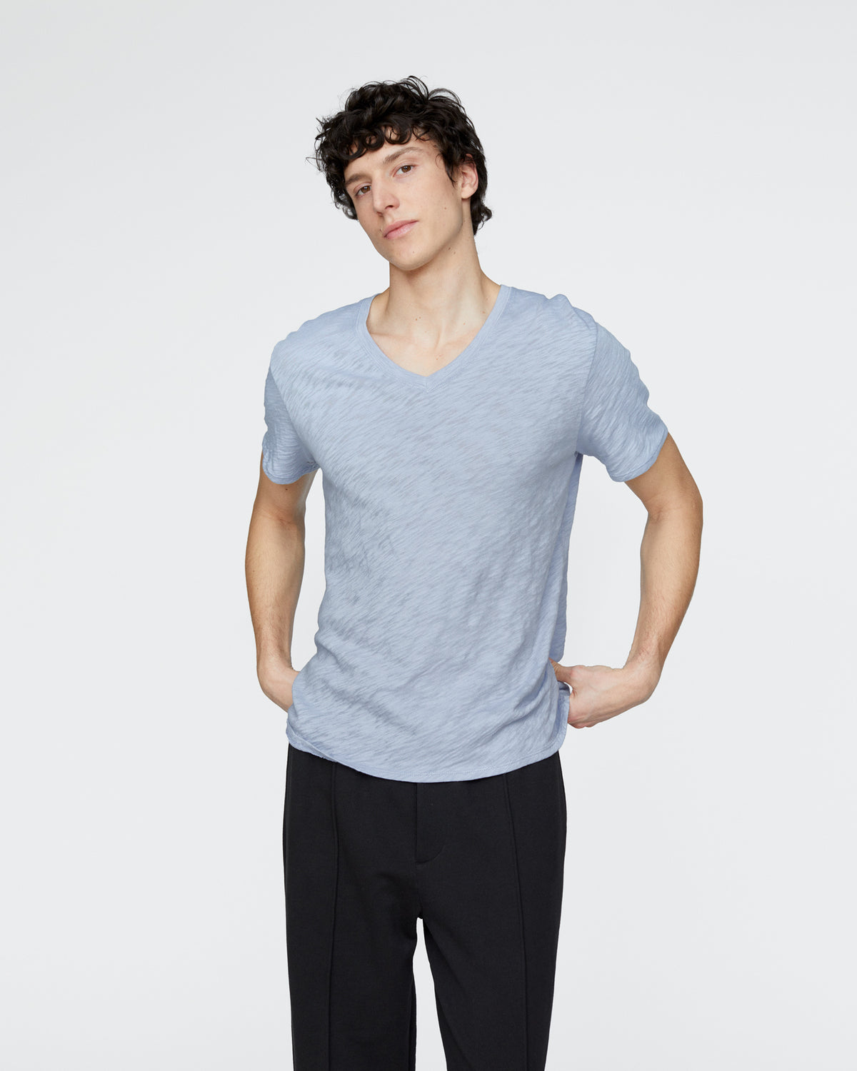 Slub Jersey V-Neck Tee - Cool Water