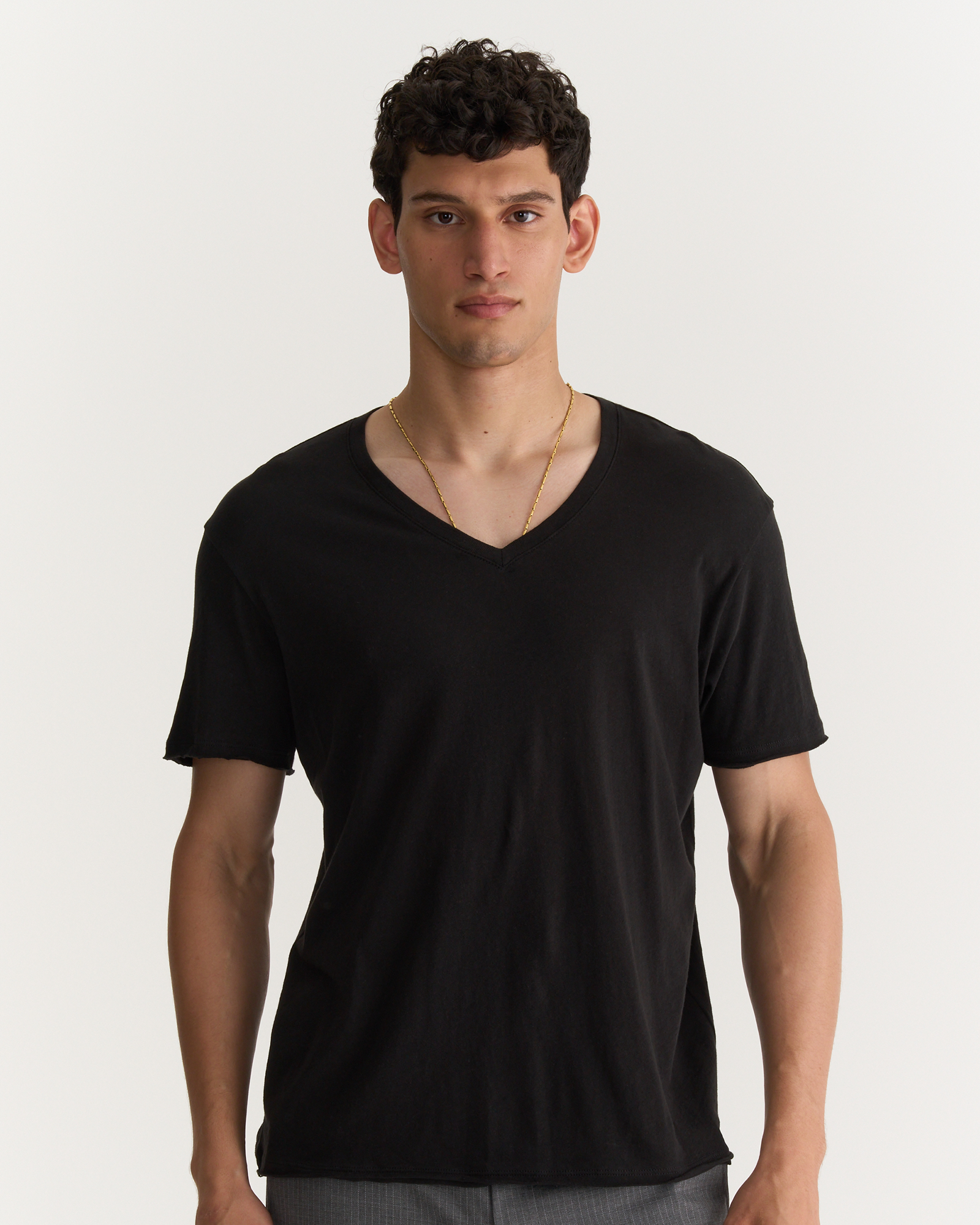 Vintage Jersey Cut Off V-Neck Tee - Black