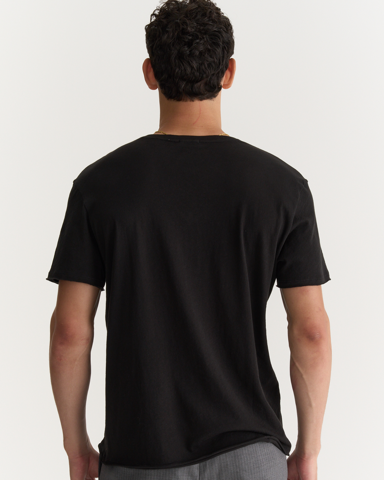 Vintage Jersey Cut Off V-Neck Tee - Black
