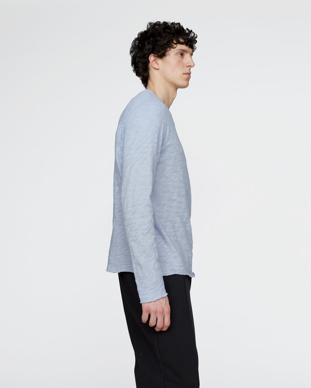 Slub Jersey Long Sleeve Destroyed Wash Tee - Cool Water